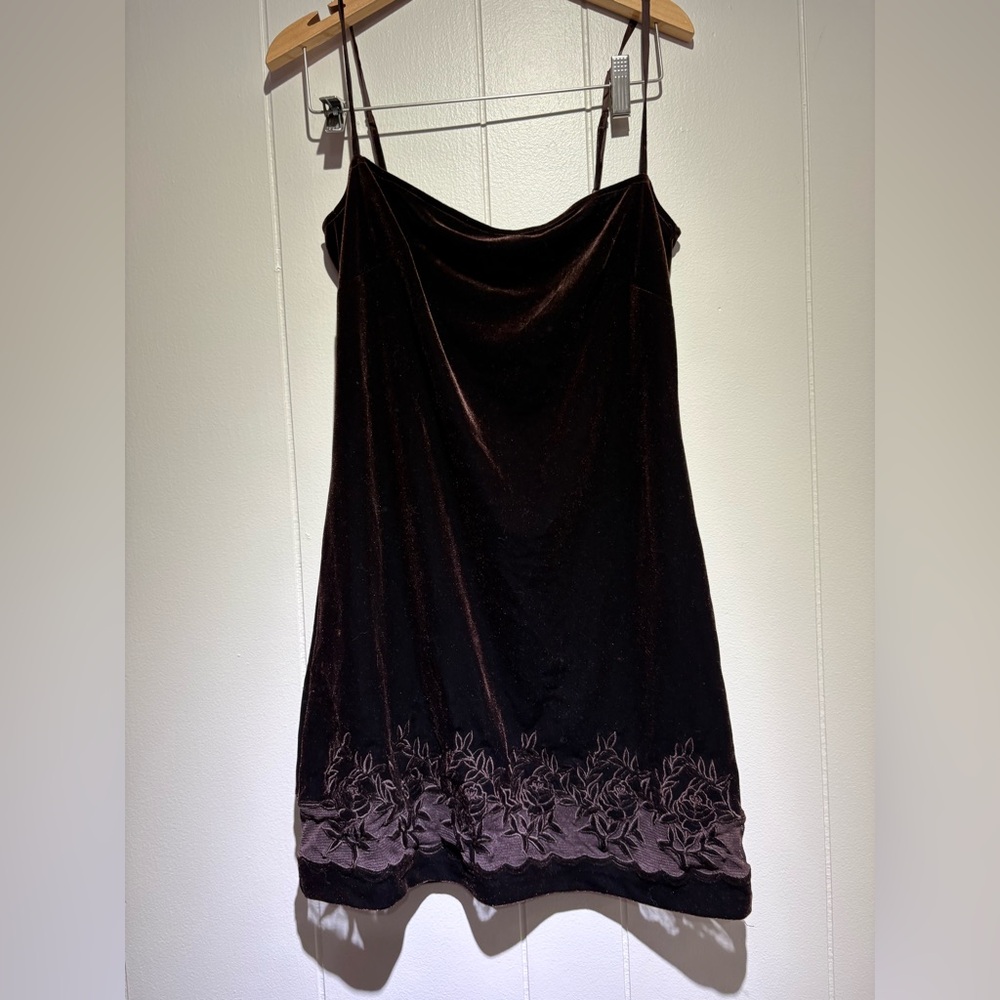 Vivienne Tam brown velvet embroidered mini dress 1 XS 90’s y2k Rachel Friends